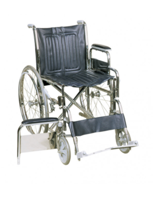 SILLA DE RUEDAS CROMADA CON APOYABRAZOS Y PEDANAS DESMONTABLES.